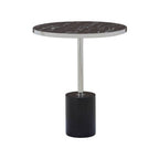 Silver Frame T-Shape End Table with Black Marble Top, Oria
