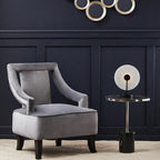 Silver Frame T-Shape End Table with Black Marble Top, Oria