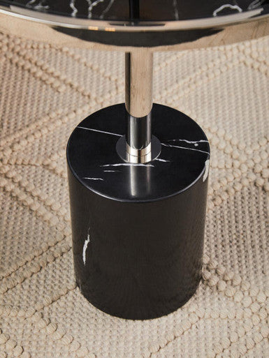 Silver Frame T-Shape End Table with Black Marble Top, Oria