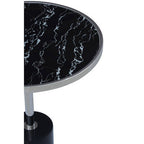 Silver Frame T-Shape End Table with Black Marble Top, Oria