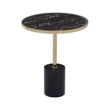 Gold Frame T-Shape End Table with Black Marble Top, Oria