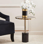 Gold Frame T-Shape End Table with Black Marble Top, Oria