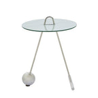 White Marble Effect Glass Top Round End Table | Oria
