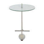 White Marble Effect Glass Top Round End Table | Oria