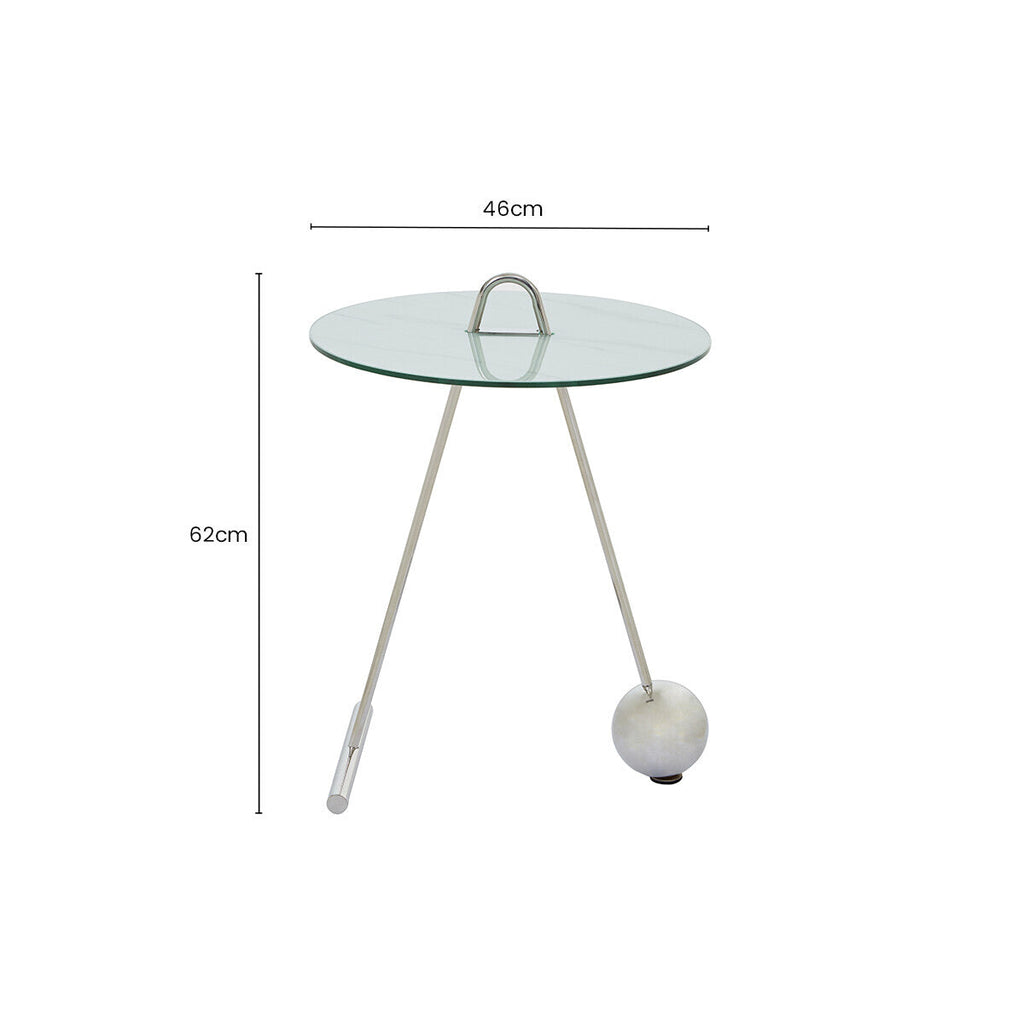 White Marble Effect Glass Top Round End Table | Oria