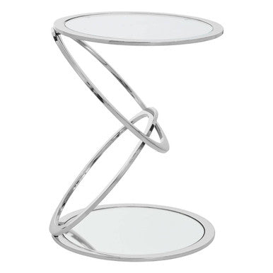 Silver Finish Rings Shaped Base End Table with Clear Glass Top | Oria