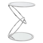 Silver Finish Rings Shaped Base End Table with Clear Glass Top | Oria