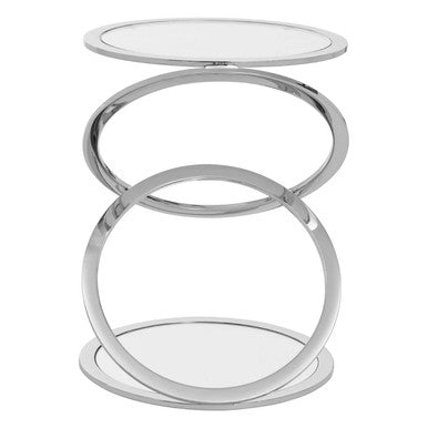 Silver Finish Rings Shaped Base End Table with Clear Glass Top | Oria
