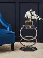 Silver Finish Rings Shaped Base End Table with Clear Glass Top | Oria