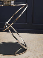 Silver Finish Rings Shaped Base End Table with Clear Glass Top | Oria