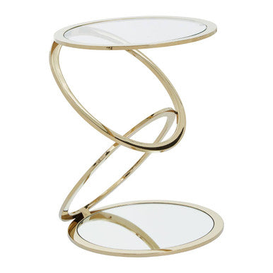 Gold Finish Rings Shaped Base End Table with Clear Glass Top | Oria