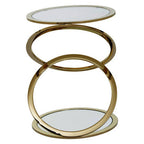 Gold Finish Rings Shaped Base End Table with Clear Glass Top | Oria