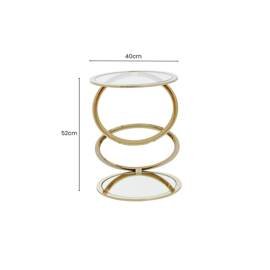 Gold Finish Rings Shaped Base End Table with Clear Glass Top | Oria