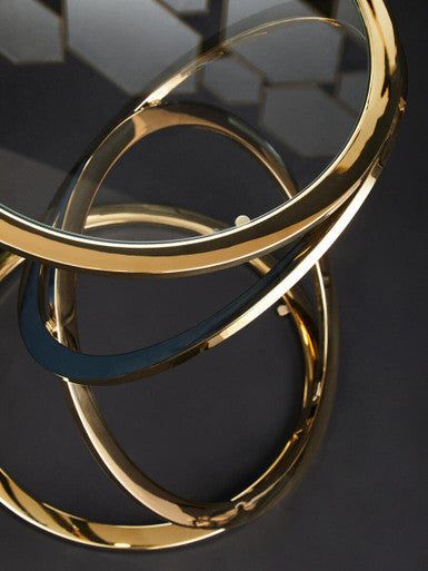 Gold Finish Rings Shaped Base End Table with Clear Glass Top | Oria