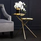 Gold Chrome Finish Frame Side Table with Metallic Plates Top | Oria