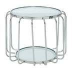 Silver Finish Metallic Frame Side Table with Tempered Glass Top | Oria