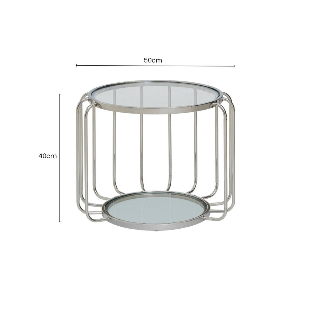 Silver Finish Metallic Frame Side Table with Tempered Glass Top | Oria