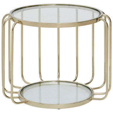 Gold Finish Metallic Frame Side Table with Tempered Glass Top | Oria