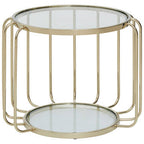 Gold Finish Metallic Frame Side Table with Tempered Glass Top | Oria