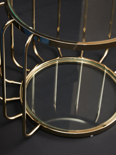 Gold Finish Metallic Frame Side Table with Tempered Glass Top | Oria