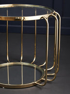 Gold Finish Metallic Frame Side Table with Tempered Glass Top | Oria