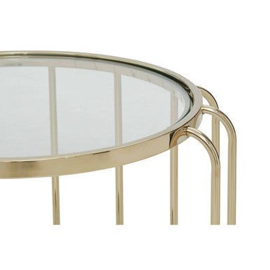Gold Finish Metallic Frame Side Table with Tempered Glass Top | Oria