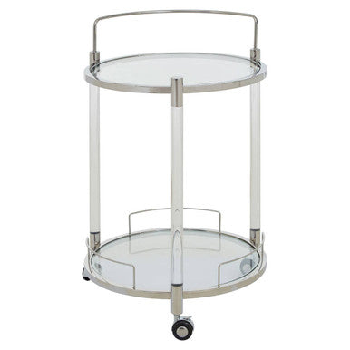 2 Tier Glass Top Trolley with Silver Frame | Oria
