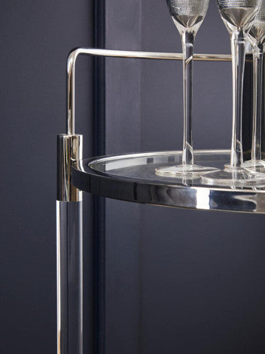 2 Tier Glass Top Trolley with Silver Frame | Oria