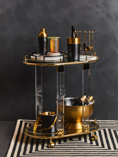 Drinks Trolley with Warm Gold Metallic Frame | Oria