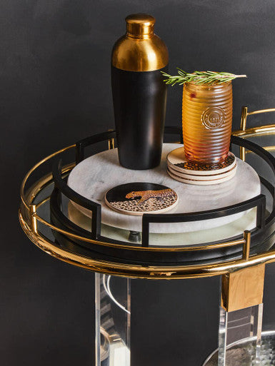 Drinks Trolley with Warm Gold Metallic Frame | Oria
