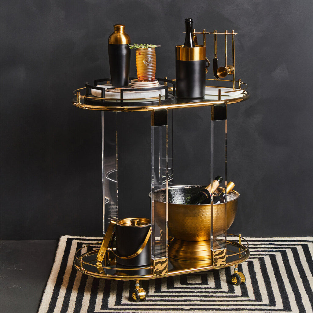 Drinks Trolley with Warm Gold Metallic Frame | Oria