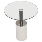 Black and Silver Powder-Coated T-Shape End Table with Clear Glass Top, Oria