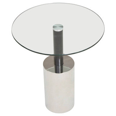 Black and Silver Powder-Coated T-Shape End Table with Clear Glass Top, Oria