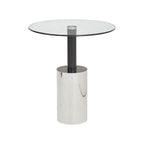 Black and Silver Powder-Coated T-Shape End Table with Clear Glass Top, Oria