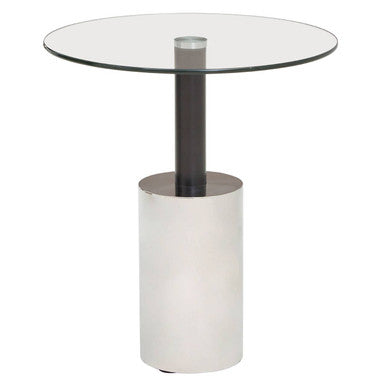 Black and Silver Powder-Coated T-Shape End Table with Clear Glass Top, Oria