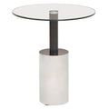 Black and Silver Powder-Coated T-Shape End Table with Clear Glass Top, Oria