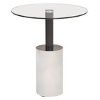 Black and Silver Powder-Coated T-Shape End Table with Clear Glass Top, Oria