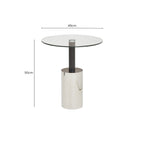 Black and Silver Powder-Coated T-Shape End Table with Clear Glass Top, Oria