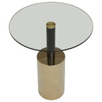 Black and Gold Powder-Coated T-Shape End Table with Clear Glass Top, Oria