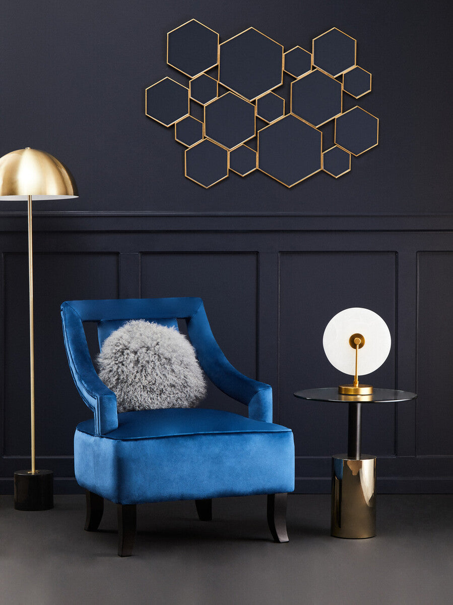 Black and Gold Powder-Coated T-Shape End Table with Clear Glass Top, Oria