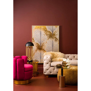 Black and Gold Powder-Coated T-Shape End Table with Clear Glass Top, Oria