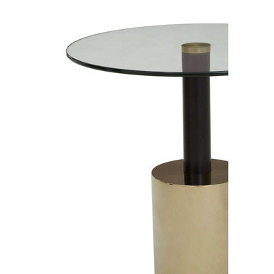 Black and Gold Powder-Coated T-Shape End Table with Clear Glass Top, Oria