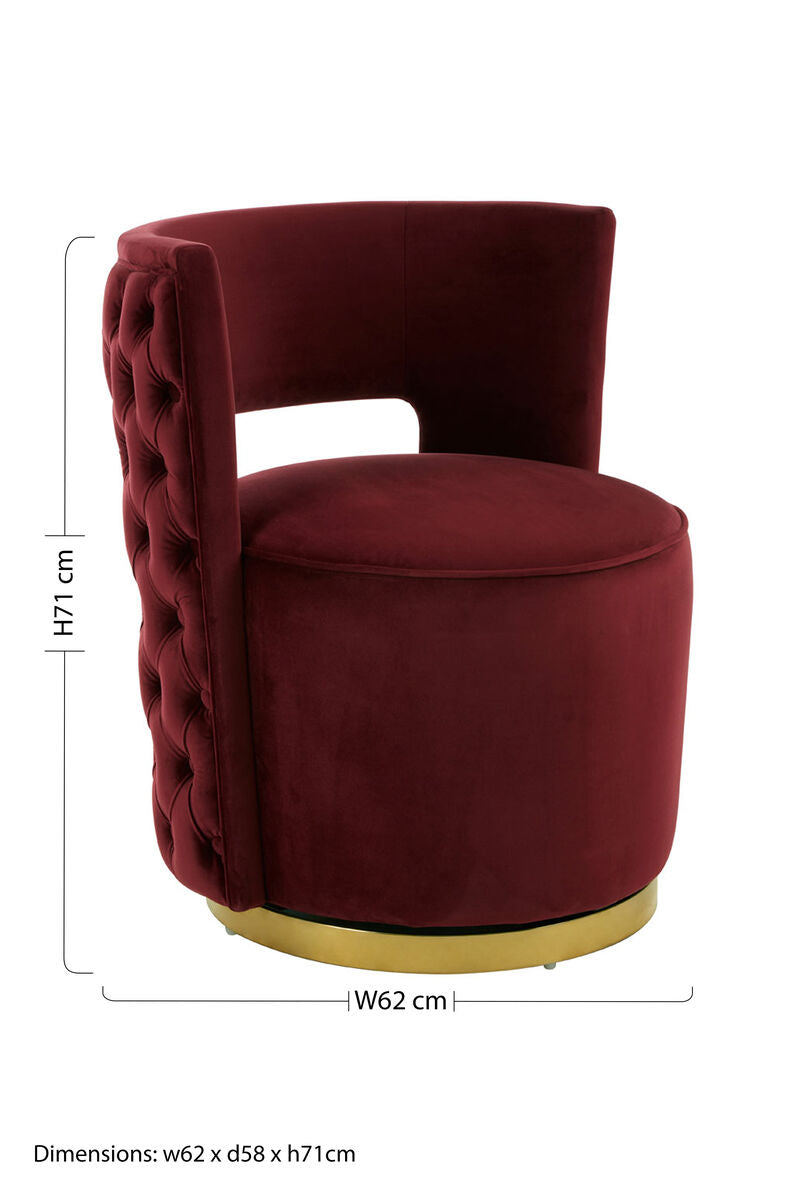 Red Wine Velvet Swivel Chair | Bola