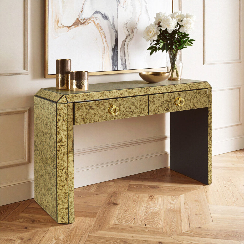 Antique Mirror Console Table with 2 Drawers in Gold Finish | Komo