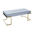 Grey Mirrored Top Coffee Table with Gold Finish Stainless Steel Sledge Base, Kaso