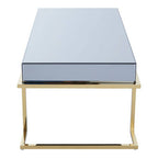 Grey Mirrored Top Coffee Table with Gold Finish Stainless Steel Sledge Base, Kaso