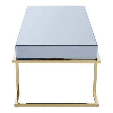 Grey Mirrored Top Coffee Table with Gold Finish Stainless Steel Sledge Base, Kaso