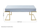 Grey Mirrored Top Coffee Table with Gold Finish Stainless Steel Sledge Base, Kaso