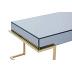 Grey Mirrored Top Coffee Table with Gold Finish Stainless Steel Sledge Base, Kaso