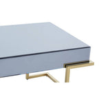 Grey Mirrored Top Coffee Table with Gold Finish Stainless Steel Sledge Base, Kaso